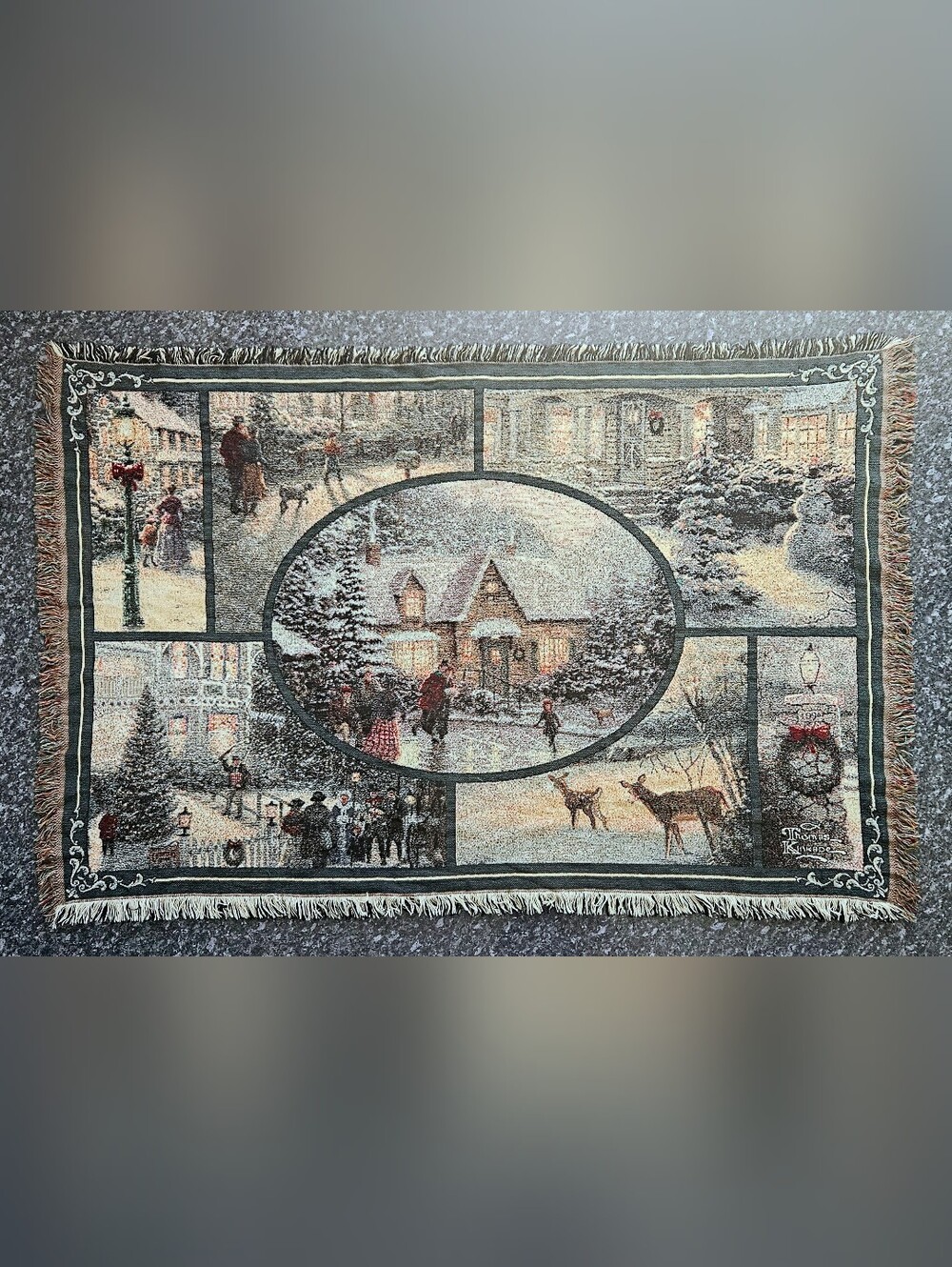 Vintage Christmas Tapestry Throw Blanket by Thomas Kinkade